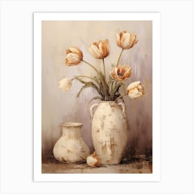 Tulip, Autumn Fall Flowers Sitting In A White Vase, Farmhouse Style 4 Art Print