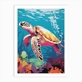 Sea Turtle Swimming Colour Pop 1 Art Print