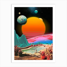 Synthwave space vintage retro collage Art Print