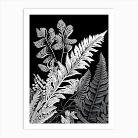 Christmas Fern Wildflower Linocut 1 Art Print