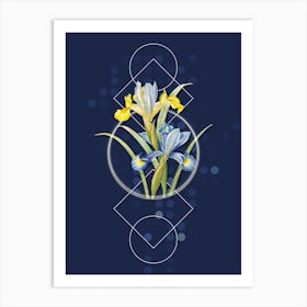 Vintage Spanish Iris Botanical with Geometric Line Motif and Dot Pattern n.0137 Art Print