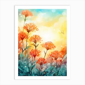 Butterfly Weed Wildflower With Sunset In Watercolor Style (1) Art Print