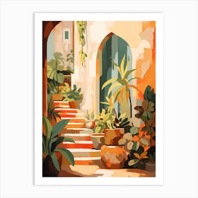 Of A House With Potted Plants Art Print