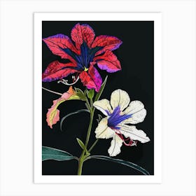 Neon Flowers On Black Petunia 2 Art Print