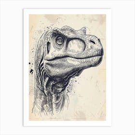 Iguanodon Dinosaur Black Ink Illustration 1 Art Print