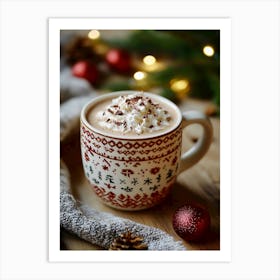 Christmas mug with hot chocolate Art Print