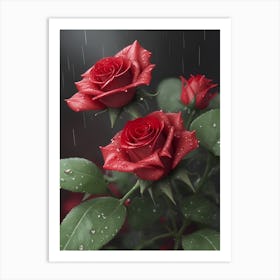 Red Roses At Rainy With Water Droplets Vertical Composition 96 Art Print