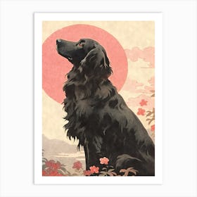 Flat-coated Retriever Watercolor Portrait Ukiyo-e Japanese Style Flatty Art Print