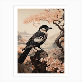 Dark And Moody Botanical Magpie 1 Art Print