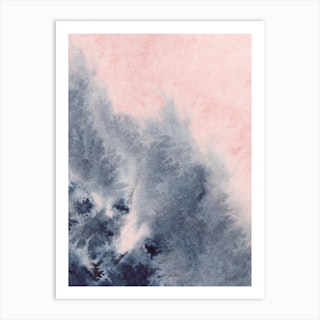 Sand Pink And Navy Watercolour 4 Art Print