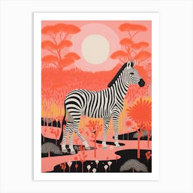 Zebra In The Wild At Sunset Coral 4 Art Print