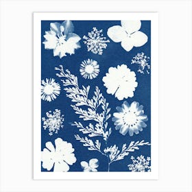 Flowers On Blue Paper Art Print