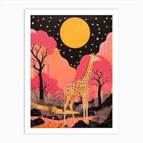 Giraffe In The Trees Cute Pink Patterns 6 Art Print