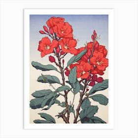 Hanakotoba Crape Myrtle 2 Vintage Botanical Woodblock Art Print