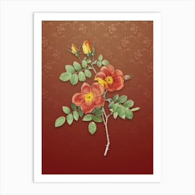 Vintage Austrian Briar Rose Botanical on Falu Red Pattern n.0129 Art Print