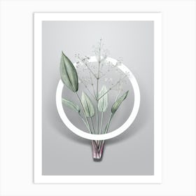 Vintage European Water Plantain Minimalist Flower Geometric Circle on Soft Gray n.0028 Art Print