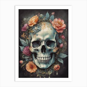 Floral Skull Vintage Painting (16) Art Print