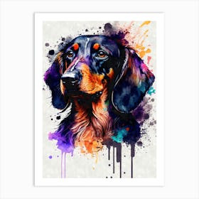 Cute Dachshund Watercolor Portrait Art Print