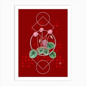 Vintage Shore Cyclamen Flower Botanical with Geometric Line Motif and Dot Pattern n.0395 Art Print