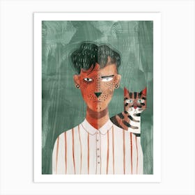 Portrait Of A Man With A Cat 3 Art Print