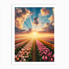 Tulip Field At Sunrise Art Print