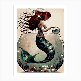 Mermaid In A Fishbowl 1 Art Print