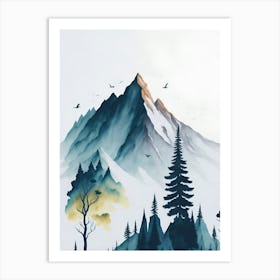 Mountain And Forest In Minimalist Watercolor Vertical Composition 247 Art Print