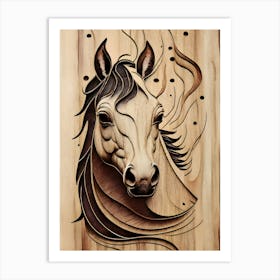 Horse Head Wood Carving, a minimalist horse, Art Print