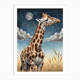 Giraffe At Night Art Print