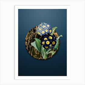 Vintage Mountain Cowslip Botanical in Gilded Marble on Dusk Blue Art Print