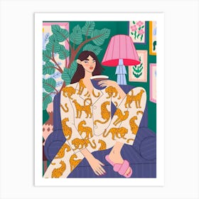 Illustration Of A Woman In Pajamas Art Print