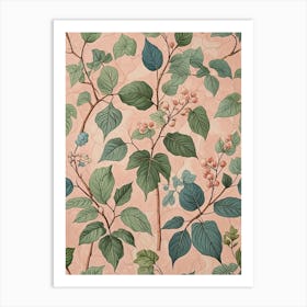 Botanical On Pink Marble Art Print