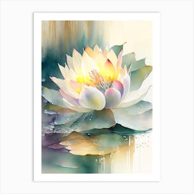 Blooming Lotus Flower In Lake Storybook Watercolour 5 Art Print