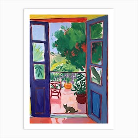 Open Window With Cat Matisse Style Tuscany Italy 3 Art Print