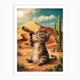 Cactus Cat in thedesert Art Print