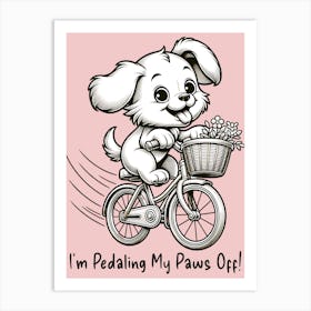 Minimalist Puppy Riding A Bicycle Art Print