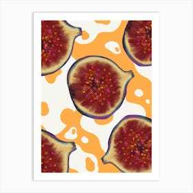 Purple figs on an orange background with white spots Art Print