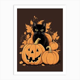 Cat With Pumpkins 4 Art Print