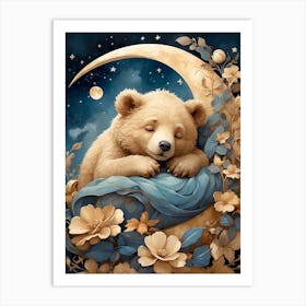 Bear Sleeping On The Moon Art Print