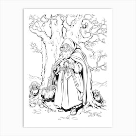 The Dark Forest (Snow White And The Seven Dwarfs) Fantasy Inspired Line Art 1 Art Print