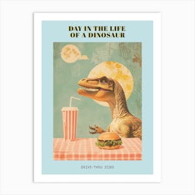 Dinosaur & A Hamburger Retro Collage 3 Poster Art Print