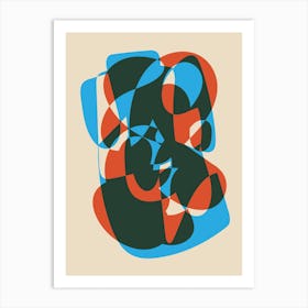 Modern Abstract Geometric Shapes in Red and Blue Art Print