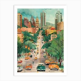 Storybook Illustration South Congress Avenue Austin Texas 4 Art Print