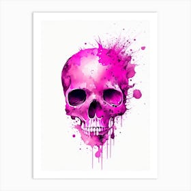 Skull With Watercolor Or Splatter Effects 1  Pink Mexican Art Print