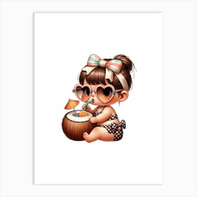 Little Girl Drinking A Coconut Art Print