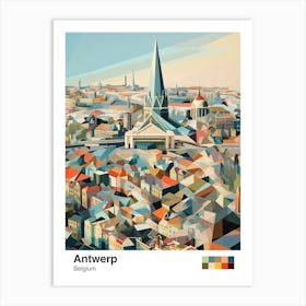 Antwerp, Belgium, Geometric Illustration 2 Poster Art Print