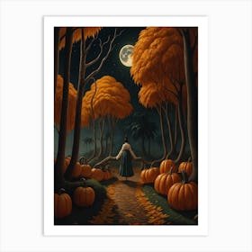 Creepy Pumpkin Road In The Woods Art Print