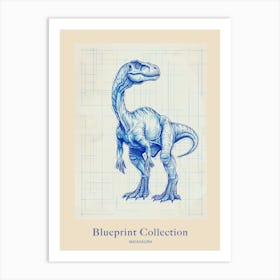 Maiasaura Dinosaur Blue Print Sketch 1 Poster Art Print