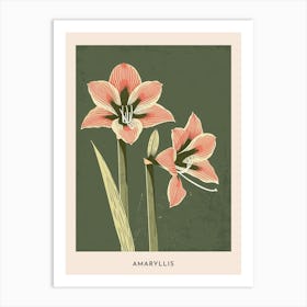 Pink & Green Amaryllis 3 Flower Poster Art Print