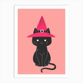 Black Cat In A Witch Hat Art Print